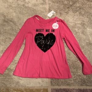 JUSTICE girls  size 6  Top meet me in Paris New York sequence heart